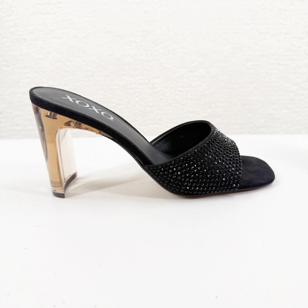 XOXO Black Studded/gem and Clear Heeled Mules Size 8 - Picture 2 of 8